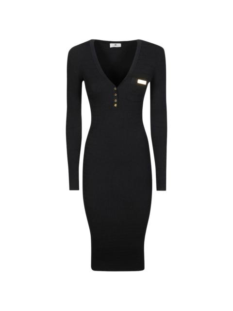 V-neck button midi dress