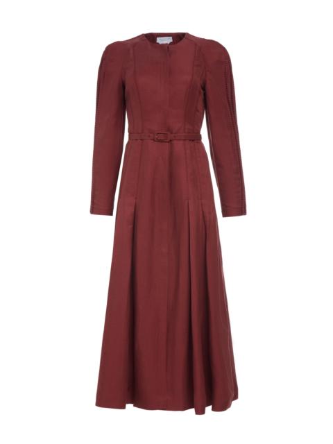 Niles Pleated Maxi Shirtdress in Burnt Sienna Linen Silk Twill