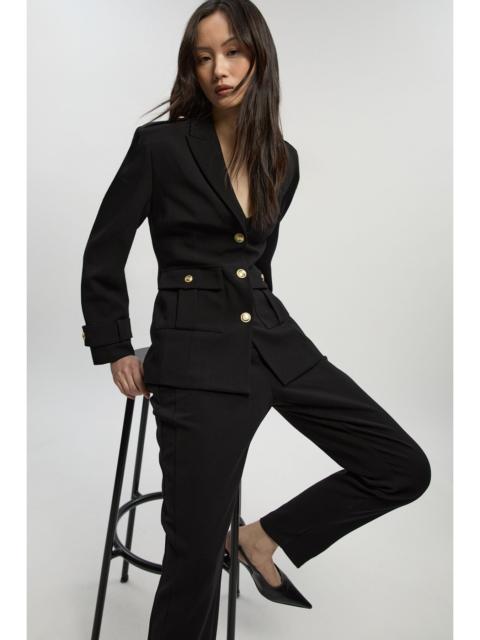 Petite Compact Stretch Tailored Military Single Breasted Blazer