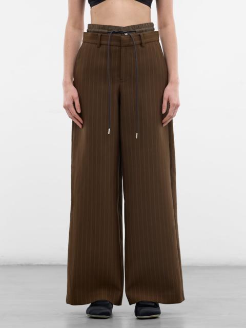 Brown Pinstripe Matelassé Layered Pants