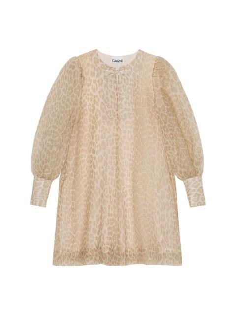 leopard-print organza A-line dress