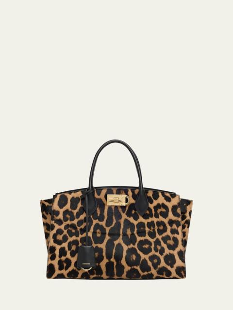 The New Studio Leopard Calf Hair Top-Handle Bag