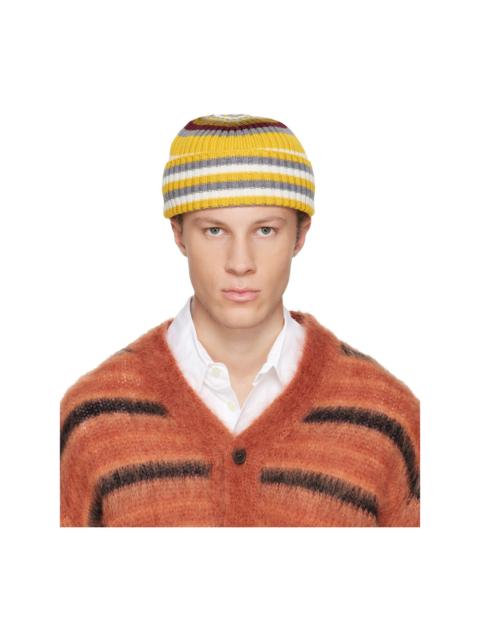 Yellow & Gray Striped Ribbed Beanie