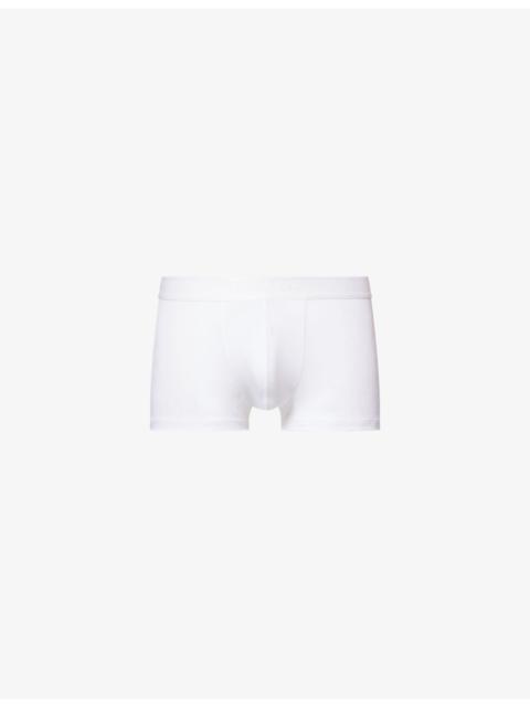 Branded Mid-Rise Stretch-Woven Trunks