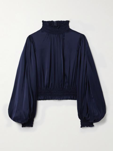 Dream Cropped Shirred Silk-satin Blouse