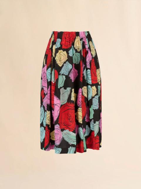 BLACK POPLIN PANELLED SKIRT WITH ORION PRINT