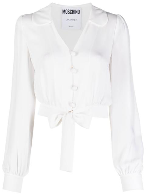 cropped tied-hem silk blouse