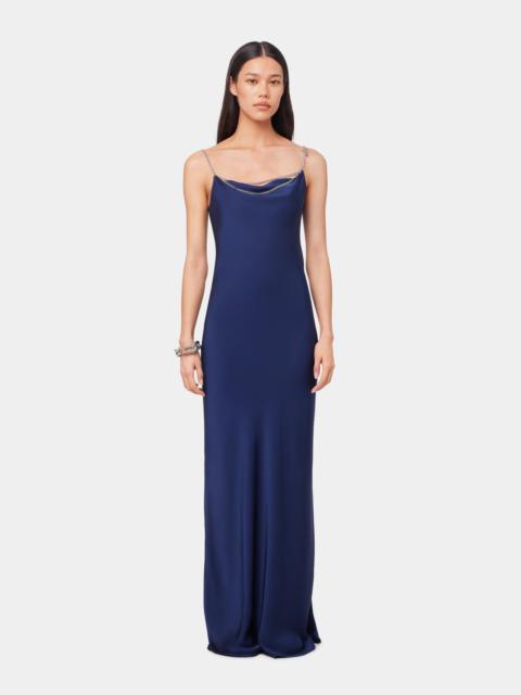 BLUE NAVY LONG SLEEVELESS DRESS IN SATIN