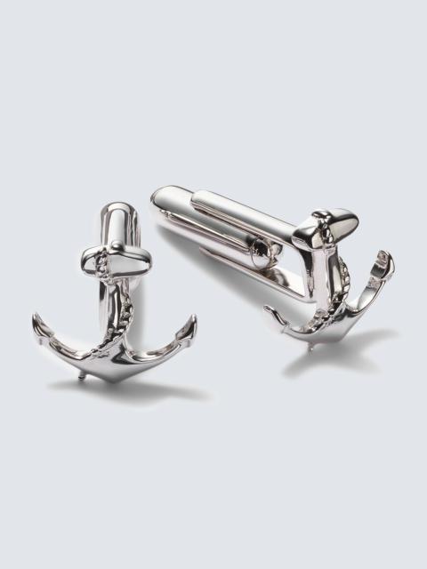 Anchor rhodium-plated sterling silver cufflinks