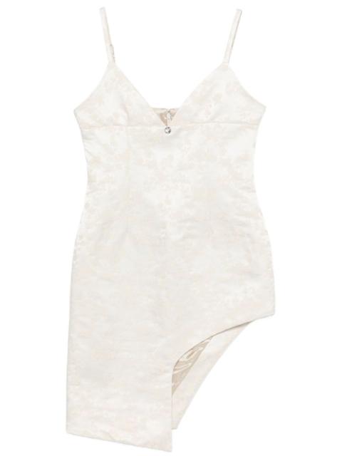 asymmetric floral-jacquard mini dress
