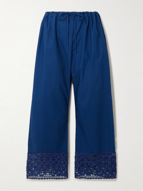Heirloom Crochet-trimmed Cotton-poplin Wide-leg Pants