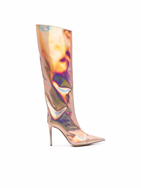 iridescent-effect knee-length boots