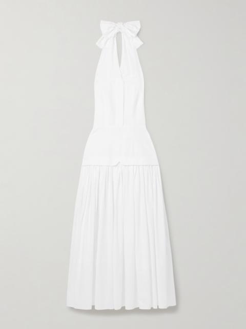 Quinn Tiered Checked Embroidered Cotton Halterneck Maxi Dress