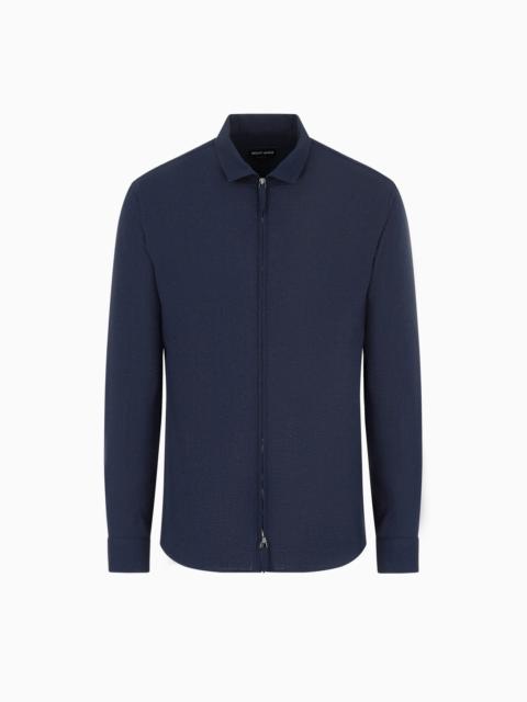 Slim-fit cotton seersucker shirt with zip