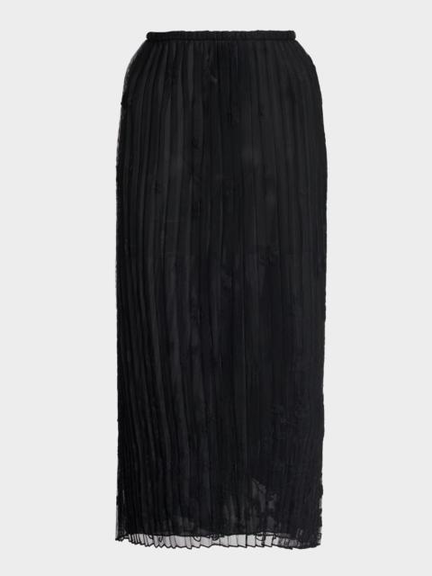 Floral Pleated Tulle Midi Skirt