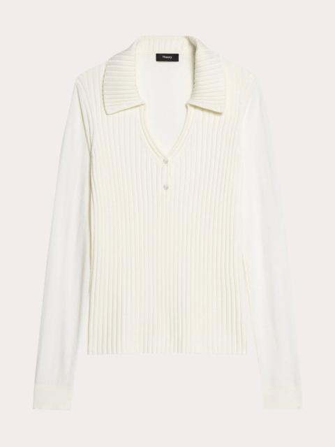 Ribbed Wool Collared Polo Sweater