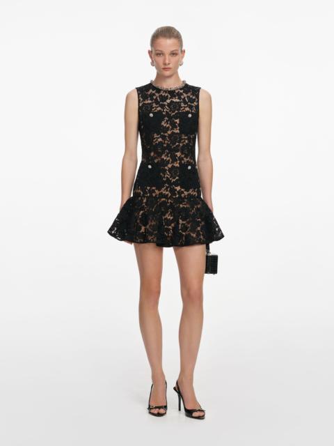 Black Lace Crystal Mini Dress