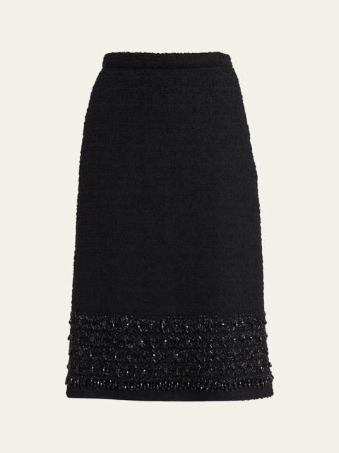 Embroidered Tweed Midi Skirt