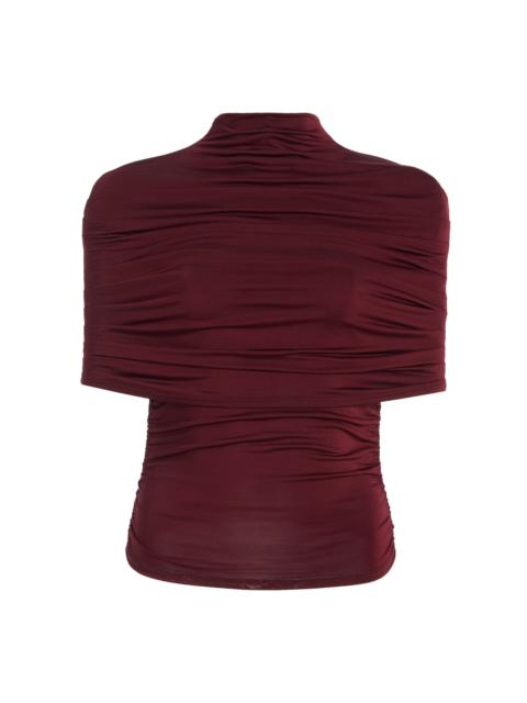 Ruched Jersey Mock-Neck Top burgundy