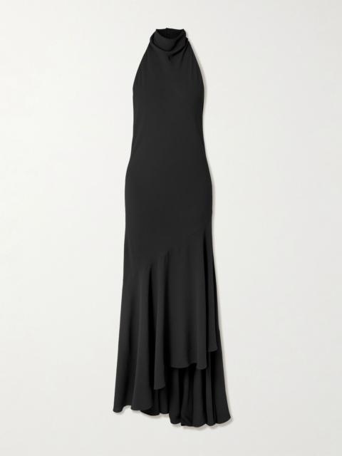 Open-back asymmetric ribbed wool maxi dress Black