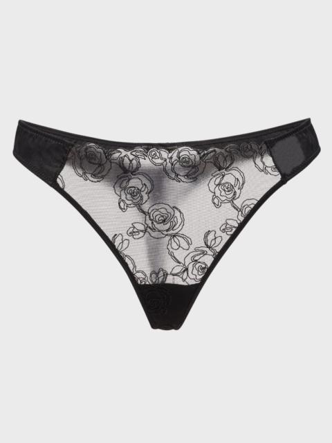 La Rose Floral-Embroidered Tulle Thong