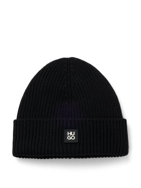 VIRGIN-WOOL BEANIE HAT WITH STACKED-LOGO BADGE