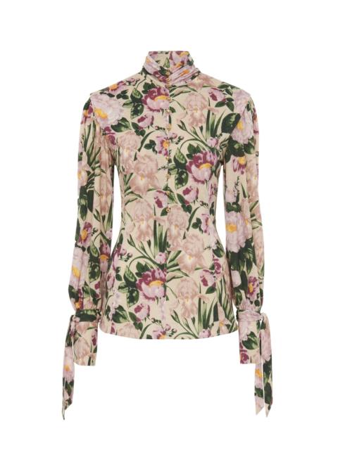 BUTTONED MOCK-NECK TOP IN WOOL JERSEY