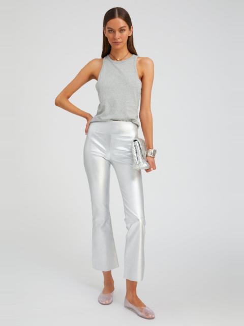 METALLIC SILVER LEATHER ANKLE FLARE