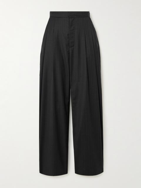 Adjust Pleated Pinstriped Wool-blend Wide-leg Pants