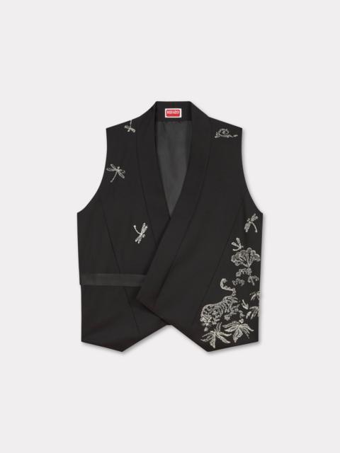 'KENZO Paris Jungle' embroidered kimono waistcoat in virgin wool and satin
