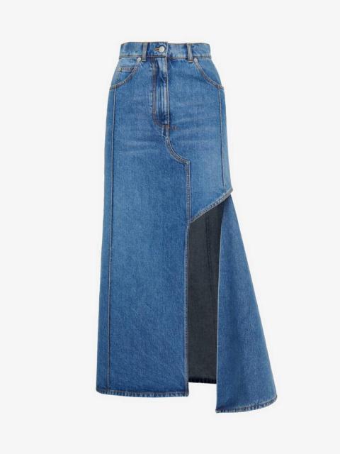 Women's Slashed Denim Pencil Skirt in Stone Washed