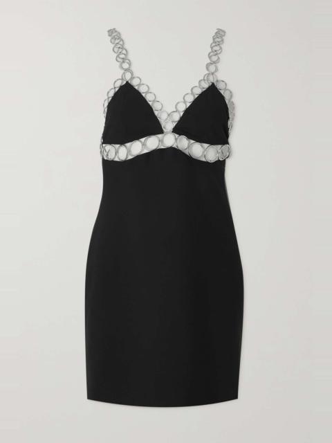 Open-back embellished cutout crepe mini dress