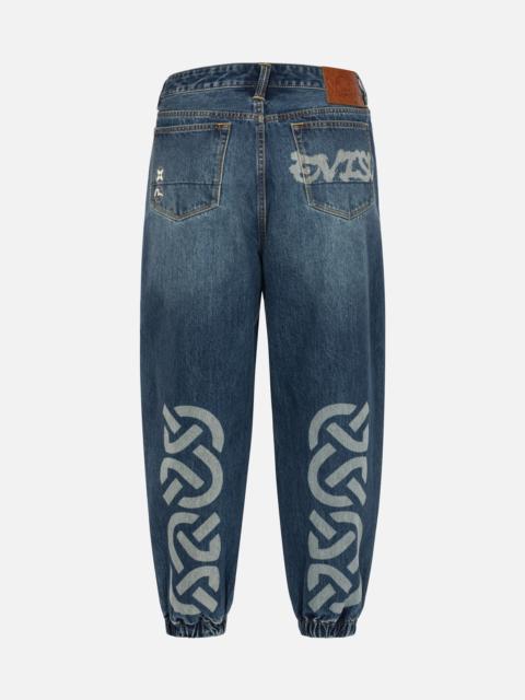 WHEEL OF WISDOM PRINT WIDE LEG DENIM JOGGERS