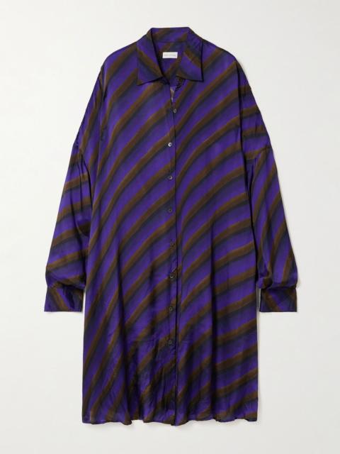 Oversized striped satin-twill mini shirt dress Purple
