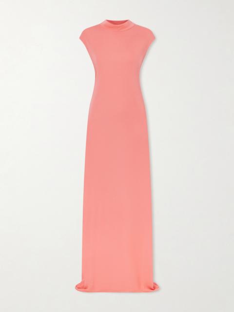 Open-back Asymmetric Knotted Crepe-jersey Maxi Dress