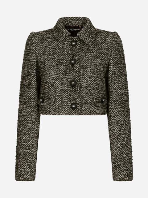 Cropped speckled tweed jacket