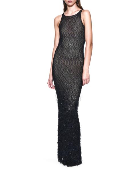 LONG SEQUINED KNIT DRESS