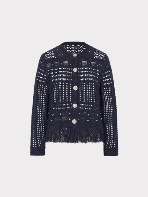 Beaded Fringe Crewneck Cardigan Jacket