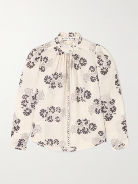 Artemis Java Ruched Floral-print Wool-twill Shirt