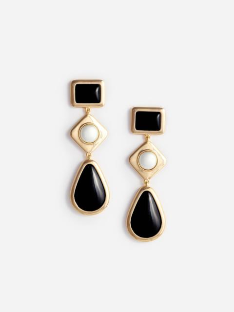 Black Enamel Gold Three Tiered Earrings
