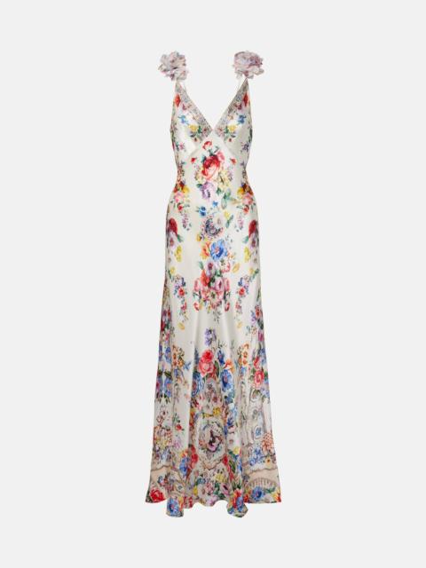 Embellished floral silk slip dress
