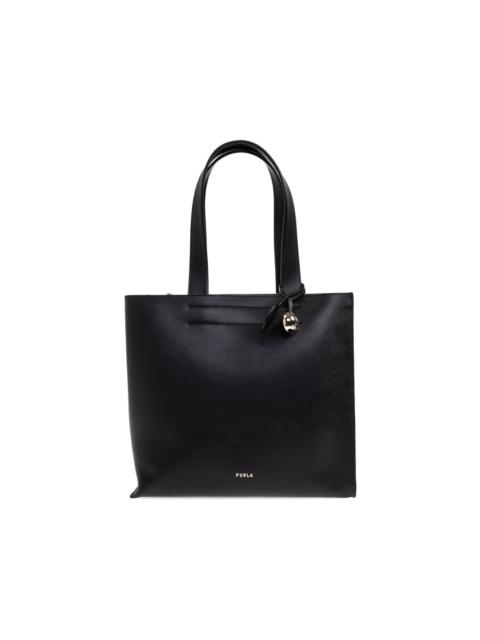 Divide top handle leather medium tote bag