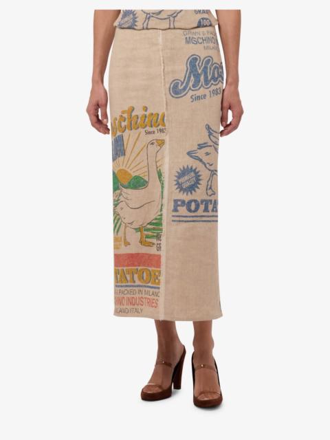 PRINTED LINEN AND STRAW SKIRT