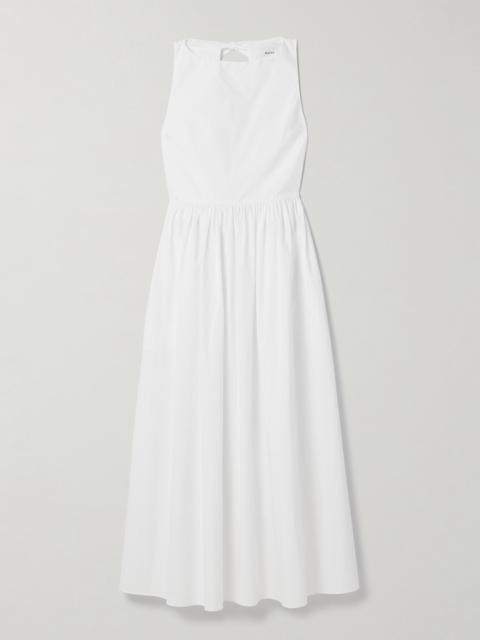 Tie-detailed Gathered Organic Cotton Midi Dress
