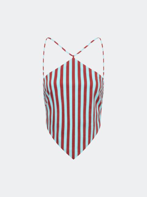 Kit Poplin Tie Top In Salted Blue/Crimson