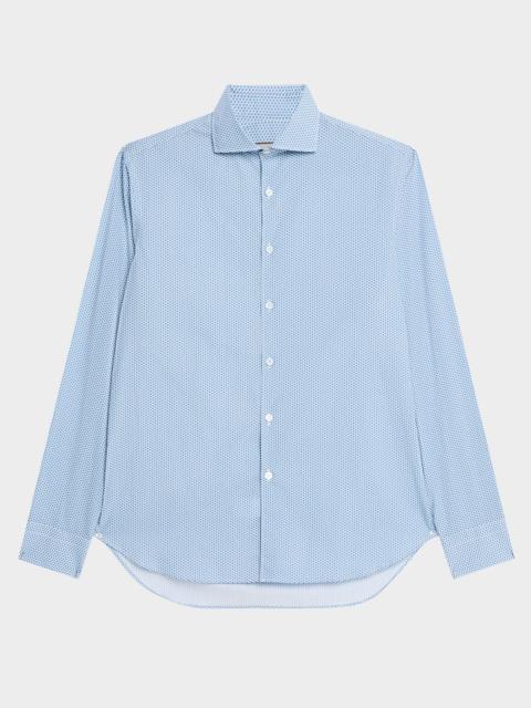 Men's Cotton and Lyocell Micro-Geometric Sport Shirt