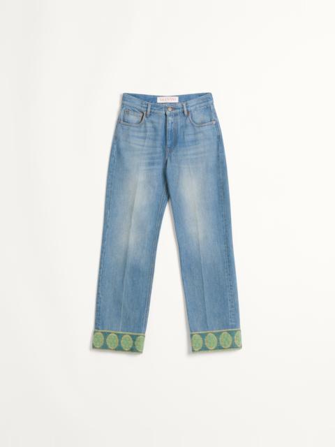 DENIM TROUSERS WITH JACQUARD TRIMS