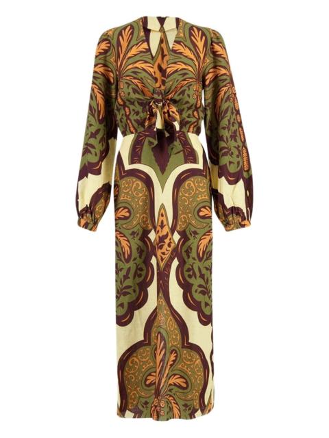 tie-front paisley print dress