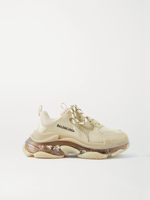 Triple S Clear Sole Logo-embroidered Faux Leather And Mesh Sneakers