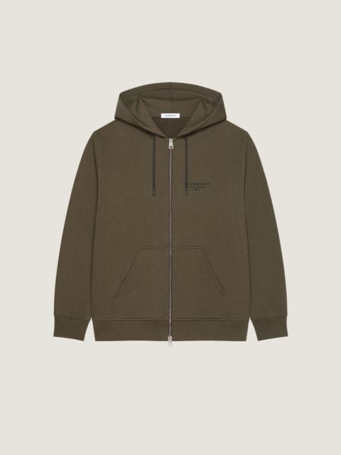 ZIPPED HOODIE IN FLEECE WITH GIVENCHY STAMP PRINT